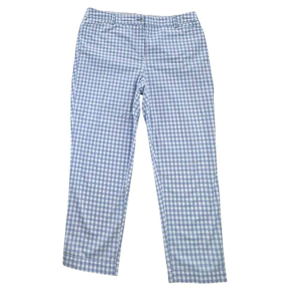 Talbots Perfect Crop Pants Women's 14 Blue White Gingham Check Stretch Cotton‎